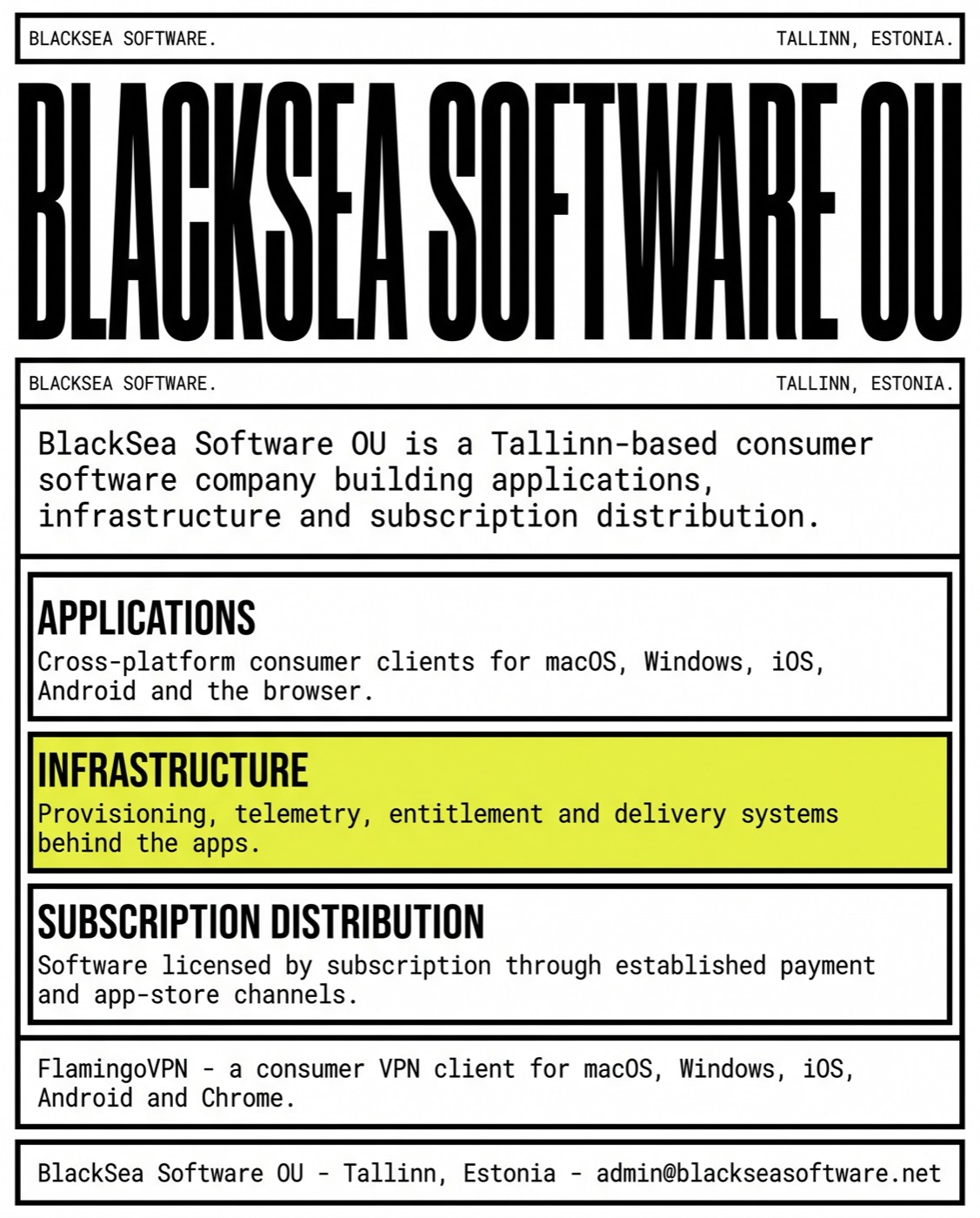 Light Brutalist direction: white page, thick black boxes, condensed caps, acid yellow block