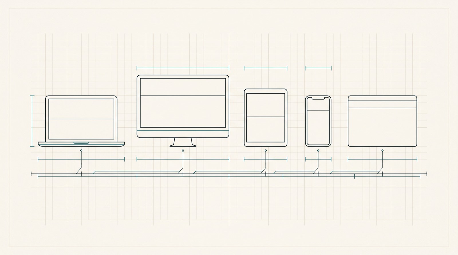 Line drawing of the five device surfaces the applications run on